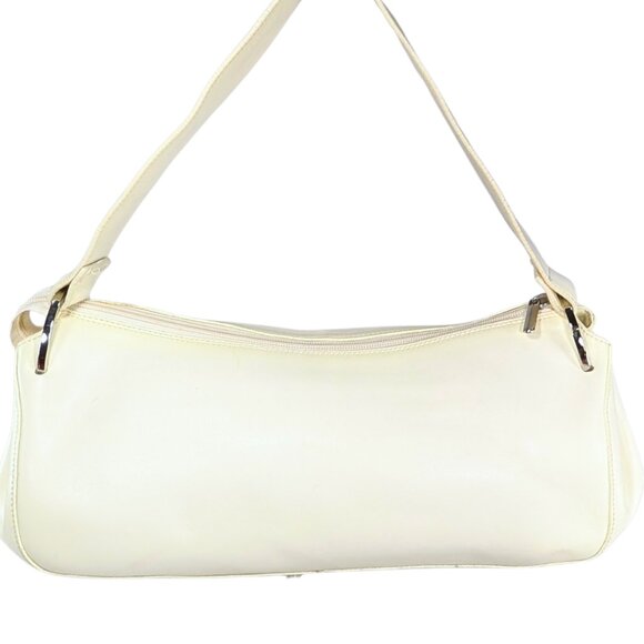 Nuovedive Ivory Italian Calfskin Leather Y2K Crescent Barrel Zip Shoulder Bag - Picture 1 of 9